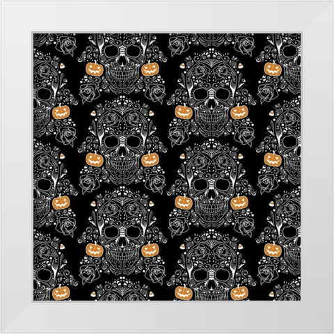 Halloween Skull Pattern White Modern Wood Framed Art Print by Villa, Mlli
