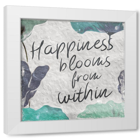 Floral Teal Happiness White Modern Wood Framed Art Print by Villa, Milli