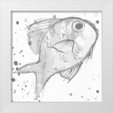 Minimal Sketch Fish Grey White Modern Wood Framed Art Print by Villa, Mlli
