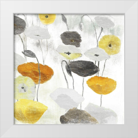 Yellow Grey Poppies Two White Modern Wood Framed Art Print by Villa, Mlli
