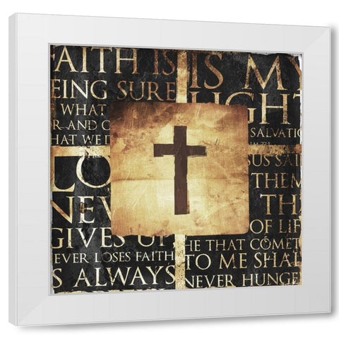 Quote Border Cross Gold Distressless White Modern Wood Framed Art Print by Villa, Mlli