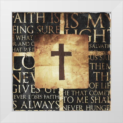 Quote Border Cross Gold Distressless White Modern Wood Framed Art Print by Villa, Mlli
