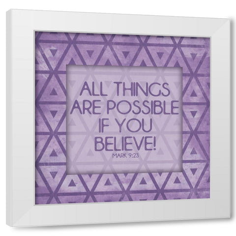 Purple Triangles Believe White Modern Wood Framed Art Print by Villa, Mlli