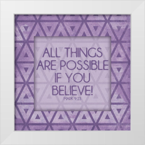 Purple Triangles Believe White Modern Wood Framed Art Print by Villa, Mlli