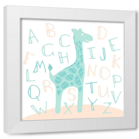 Giraffe Fun Cream White Modern Wood Framed Art Print by Villa, Mlli