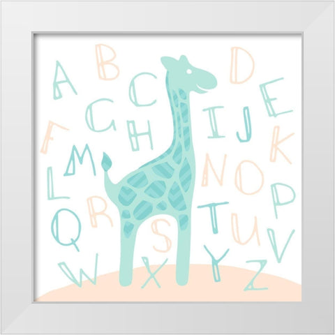 Giraffe Fun Cream White Modern Wood Framed Art Print by Villa, Mlli