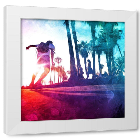 Skate On The Boardwalk White Modern Wood Framed Art Print by Villa, Mlli