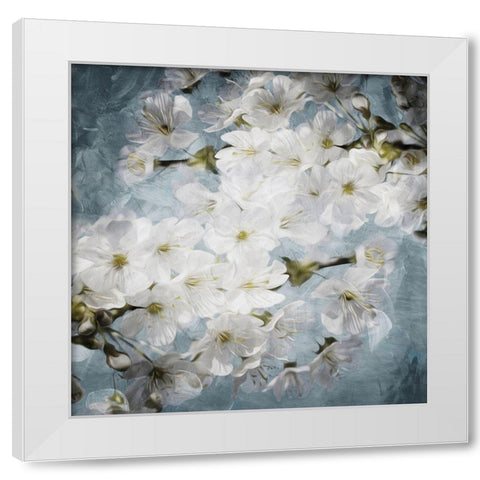 White Flowers With Blue White Modern Wood Framed Art Print by Villa, Mlli