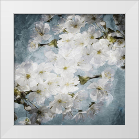 White Flowers With Blue White Modern Wood Framed Art Print by Villa, Mlli