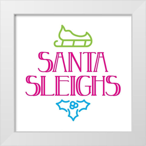 Santa Sleighs Colorful White Modern Wood Framed Art Print by Villa, Mlli
