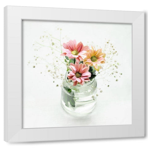 Flowers In A Jar White Modern Wood Framed Art Print by Villa, Mlli