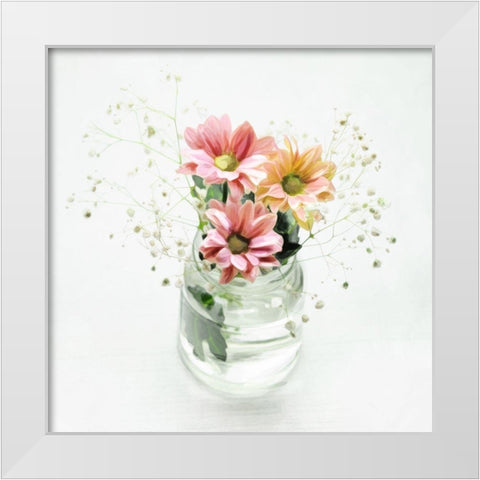 Flowers In A Jar White Modern Wood Framed Art Print by Villa, Mlli
