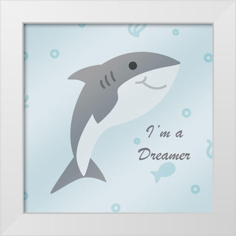 Happy Shark Dreamer White Modern Wood Framed Art Print by Villa, Mlli