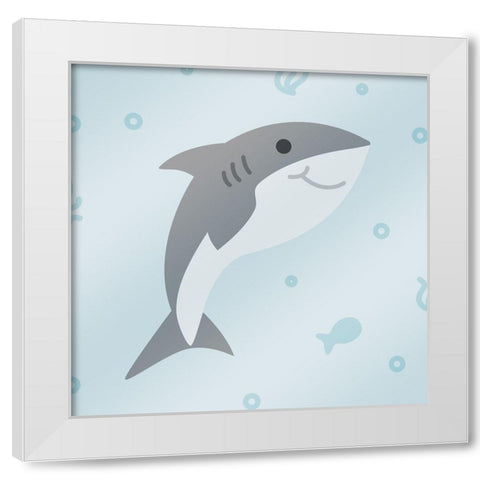 Happy Shark White Modern Wood Framed Art Print by Villa, Mlli