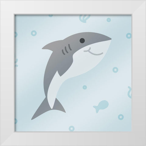 Happy Shark White Modern Wood Framed Art Print by Villa, Mlli