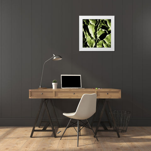 Green Hue Leaves White Modern Wood Framed Art Print by Villa, Mlli