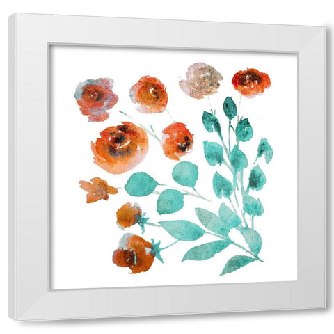 Orange Florals White Modern Wood Framed Art Print by Villa, Mlli