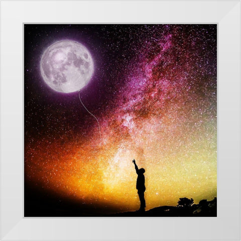 Moon Balloon White Modern Wood Framed Art Print by Villa, Mlli