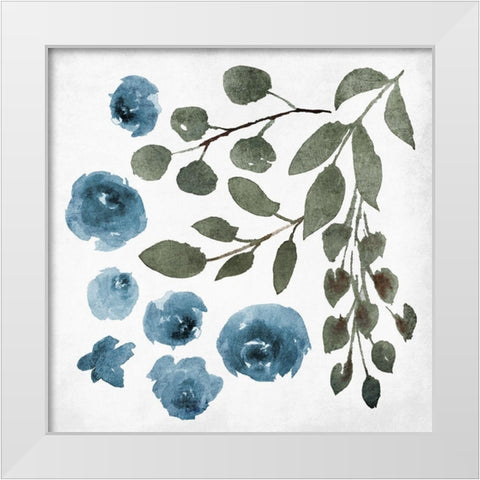 Blue Wash Floral 4 White Modern Wood Framed Art Print by Villa, Mlli