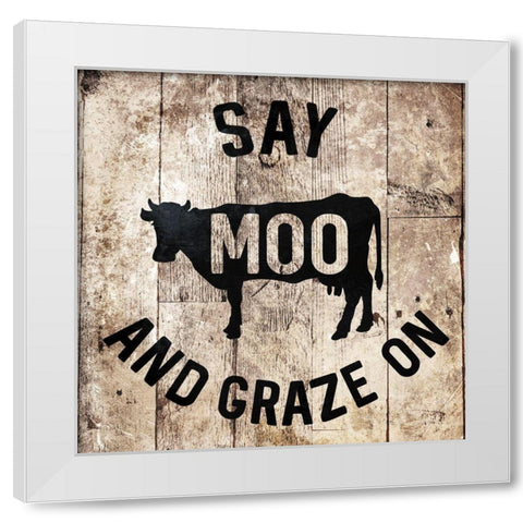 Say Moo White Modern Wood Framed Art Print by Villa, Milli