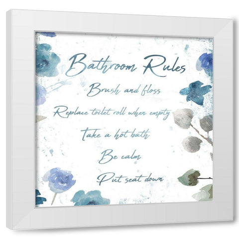 Floral Bathroom Rules White Modern Wood Framed Art Print by Villa, Mlli