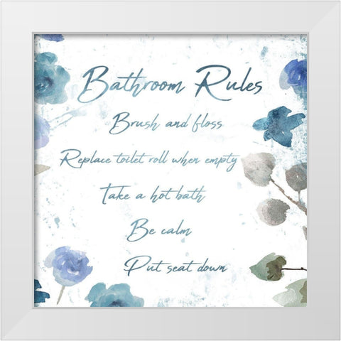 Floral Bathroom Rules White Modern Wood Framed Art Print by Villa, Mlli