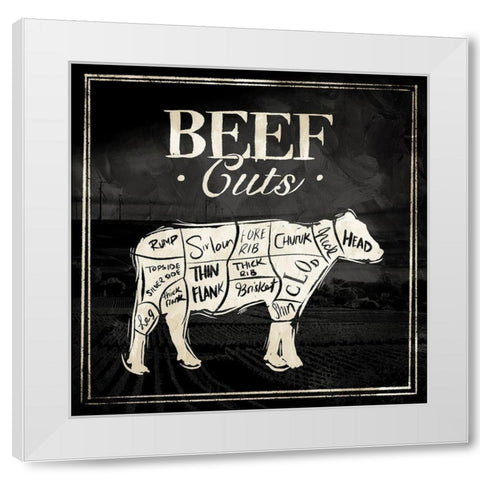 Beef Cuts White Modern Wood Framed Art Print by Villa, Mlli