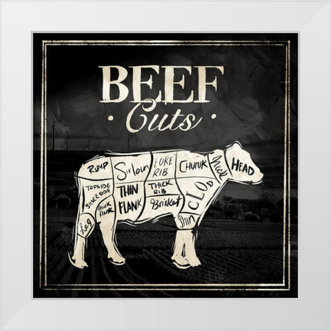 Beef Cuts White Modern Wood Framed Art Print by Villa, Mlli