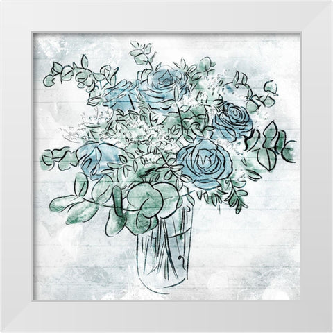 Blue Sketch Florals White Modern Wood Framed Art Print by Villa, Mlli