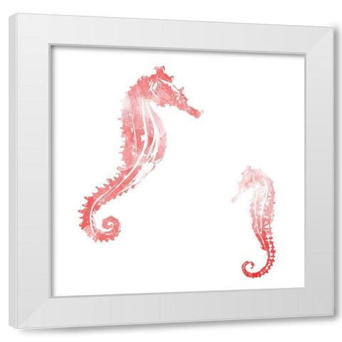 Horses In The Sea Coral White Modern Wood Framed Art Print by Villa, Mlli