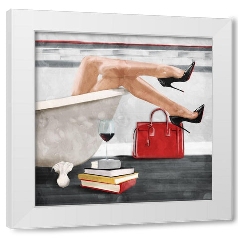 Wine And Bath White Modern Wood Framed Art Print by Villa, Mlli