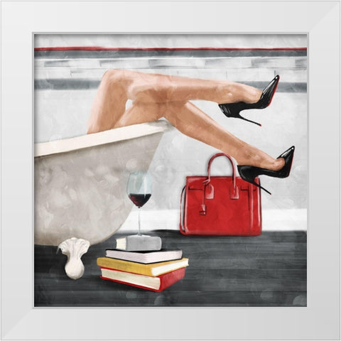 Wine And Bath White Modern Wood Framed Art Print by Villa, Mlli