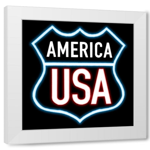 American USA Neon White Modern Wood Framed Art Print by Villa, Mlli