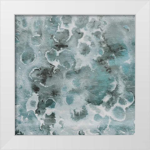 Cool Blue Flower Bursts White Modern Wood Framed Art Print by Villa, Milli