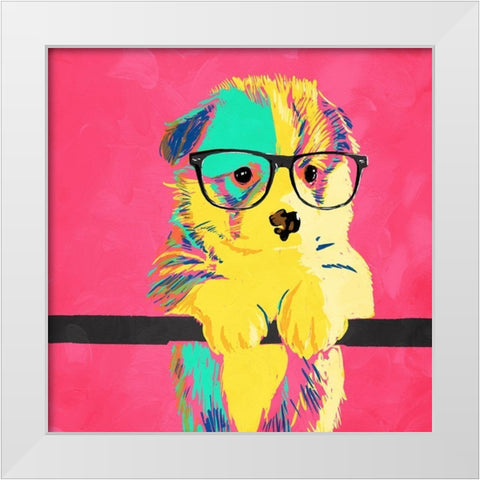 Puppy Vision White Modern Wood Framed Art Print by Villa, Milli