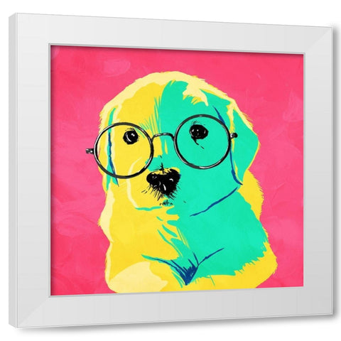 Puppy Eyes White Modern Wood Framed Art Print by Villa, Milli