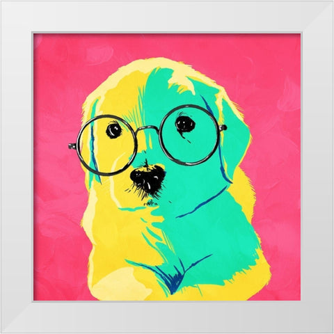 Puppy Eyes White Modern Wood Framed Art Print by Villa, Milli