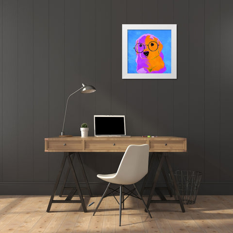 Puppy Eyes V2 White Modern Wood Framed Art Print by Villa, Milli