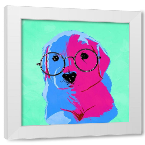 Puppy Eyes V3 White Modern Wood Framed Art Print by Villa, Milli