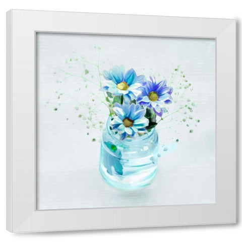 Flowers In Blues White Modern Wood Framed Art Print by Villa, Milli