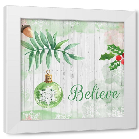 Christmas Believe Green White Modern Wood Framed Art Print by Fraser, Orane