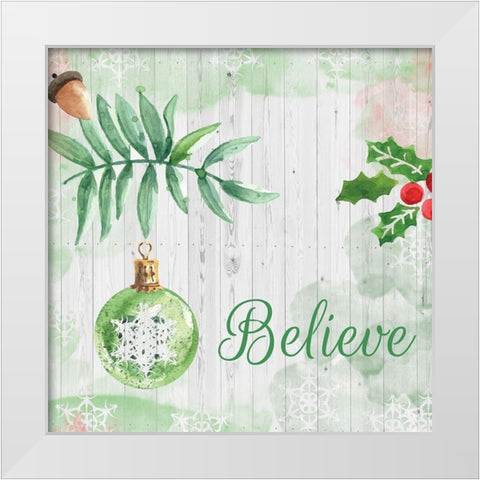 Christmas Believe Green White Modern Wood Framed Art Print by Fraser, Orane
