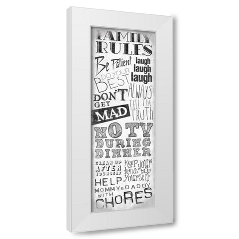 Family Rules White Modern Wood Framed Art Print by OnRei