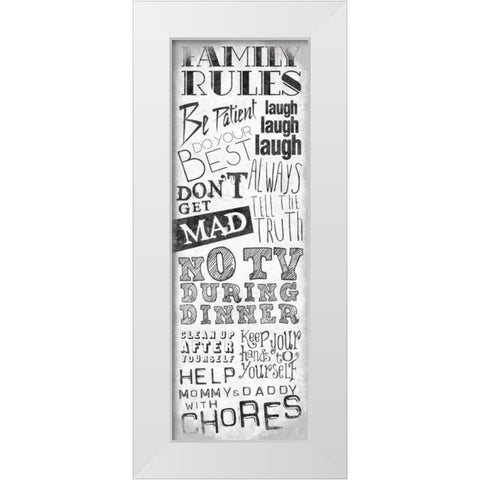 Family Rules White Modern Wood Framed Art Print by OnRei