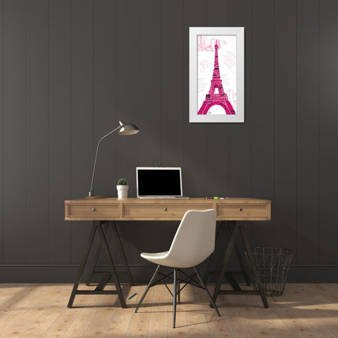 Pink Eiffel White Modern Wood Framed Art Print by OnRei