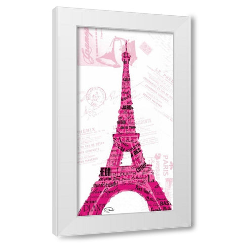 Pink Eiffel White Modern Wood Framed Art Print by OnRei