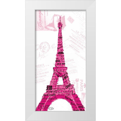 Pink Eiffel White Modern Wood Framed Art Print by OnRei