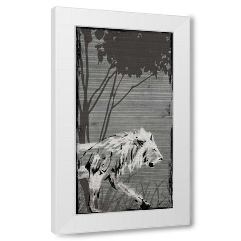 Grey Lion White Modern Wood Framed Art Print by OnRei