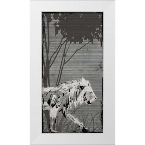 Grey Lion White Modern Wood Framed Art Print by OnRei