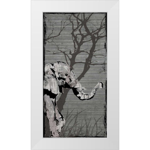 Gery Elephant White Modern Wood Framed Art Print by OnRei